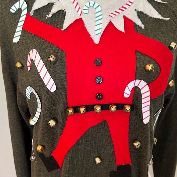 GOODFELLOW Ugly Christmas sweater ELF, candy canes & Bells Sz S - Picture 2 of 10